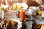 Meal with a variety of dishes on a set table