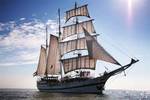 Three-masted Abel Tasman under sail, viewed from the bow