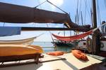 Hammock and cushions on the deck of the Anna Trijntje