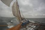 View from the bowsprit of the Avanti while sailing