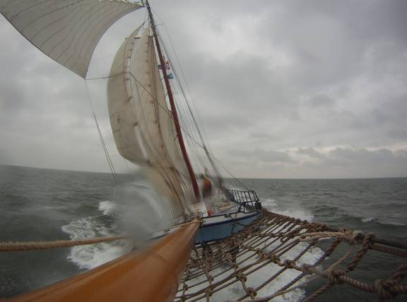 View from the bowsprit of the Avanti while sailing