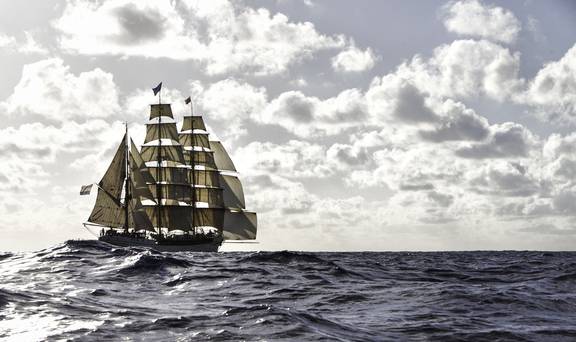 Barque Europa under sail between the waves