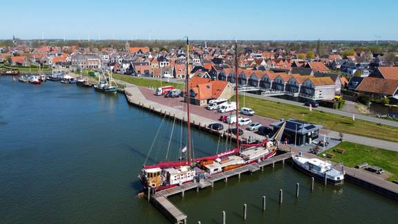 Aerial view of the harbour and waterfront of Makkum