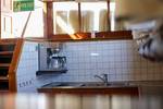 Sink and wooden worktop in the galley of the Boekanier