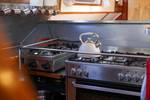Cooker and worktop in the galley of the Boekanier