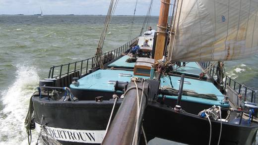 View from the bowsprit across the deck of the Broedertrouw