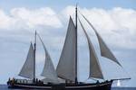 Two-masted clipper Broedertrouw under white sails