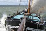 View from the bowsprit towards the Broedertrouw under sail