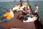 Guests relaxing on the foredeck of the Chateauroux