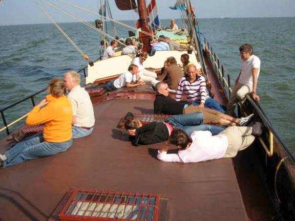 Guests relaxing on the foredeck of the Chateauroux