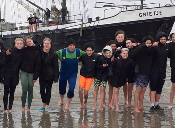 School group on the exposed tidal flats