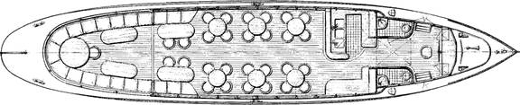 Deck plan of the saloon boat Dame van Amstel