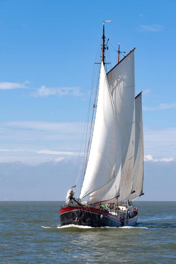 Eenhoorn under white sails, viewed from the front