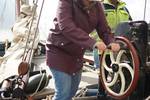 Working the sails together on the deck of the Engelburg