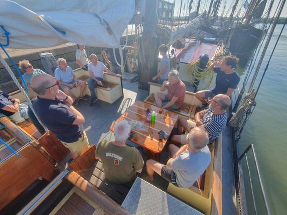 Group in the deck seating area of the Johanna Engelina