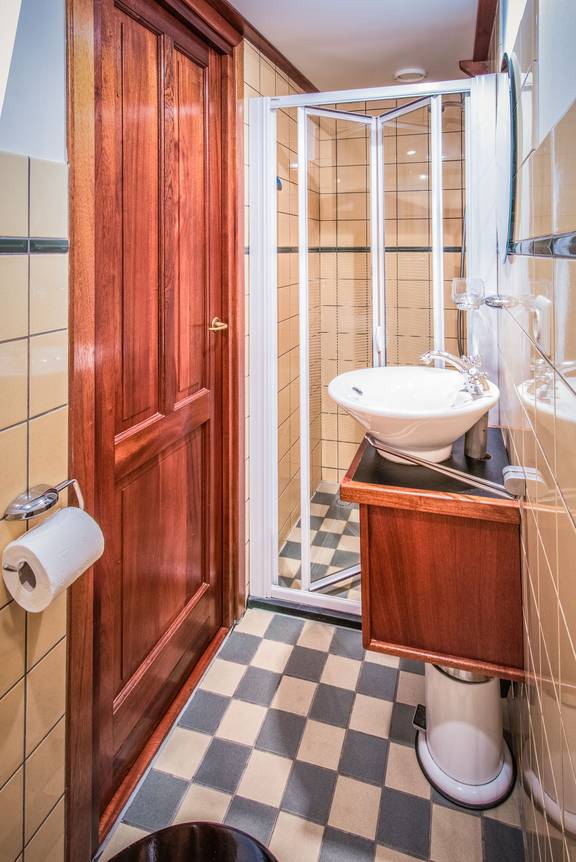 Bathroom of the Leafde fan Fryslân with a shower cubicle and washbasin