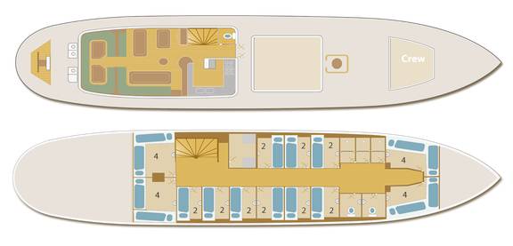 Deck plan of the two-masted clipper Mars