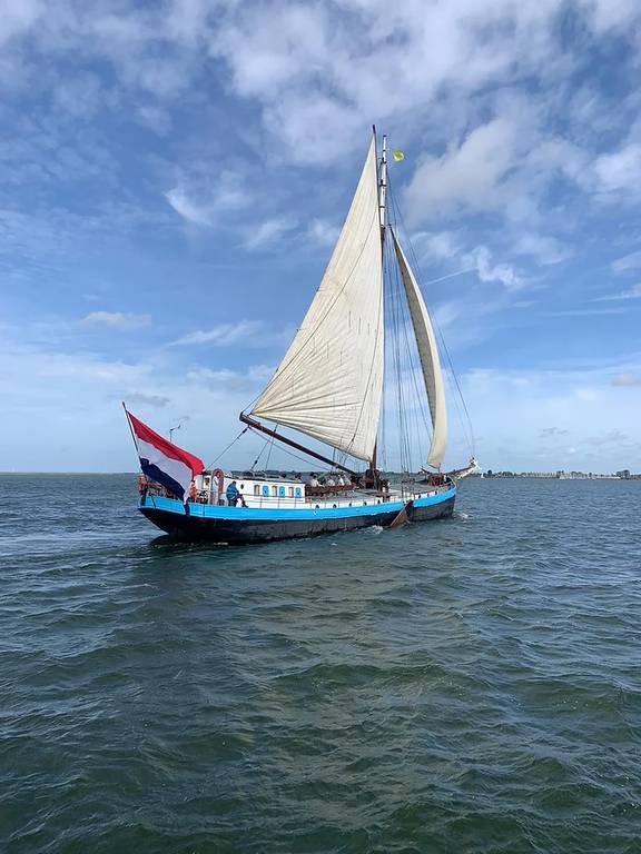 Spartivento with a white sail and Dutch flag on open water
