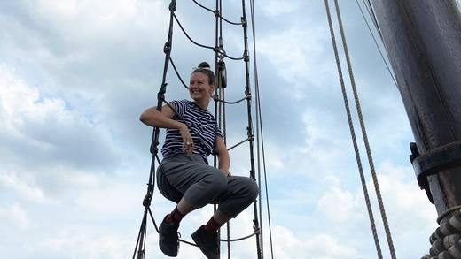 Climbing the rigging of a sailing ship