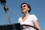 Woman at the helm of the Sybaris