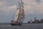 Thalassa under sail, viewed from behind