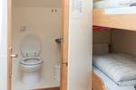 Twin-berth cabin with a bunk bed and private bathroom on De Vrouw Dina