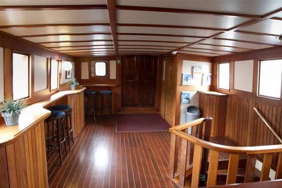 Bright deckhouse of the Willem Barentsz with windows all around