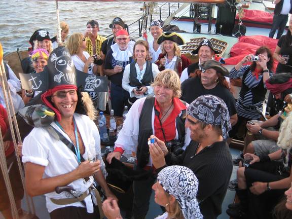 Guests dressed as pirates aboard the Gulden Belofte