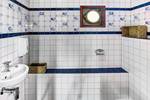 Toilet with a washbasin and blue-and-white tiles on the Mare fan Fryslân