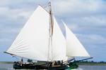 Tjalk Vrouwe Jitske under white sails on the water